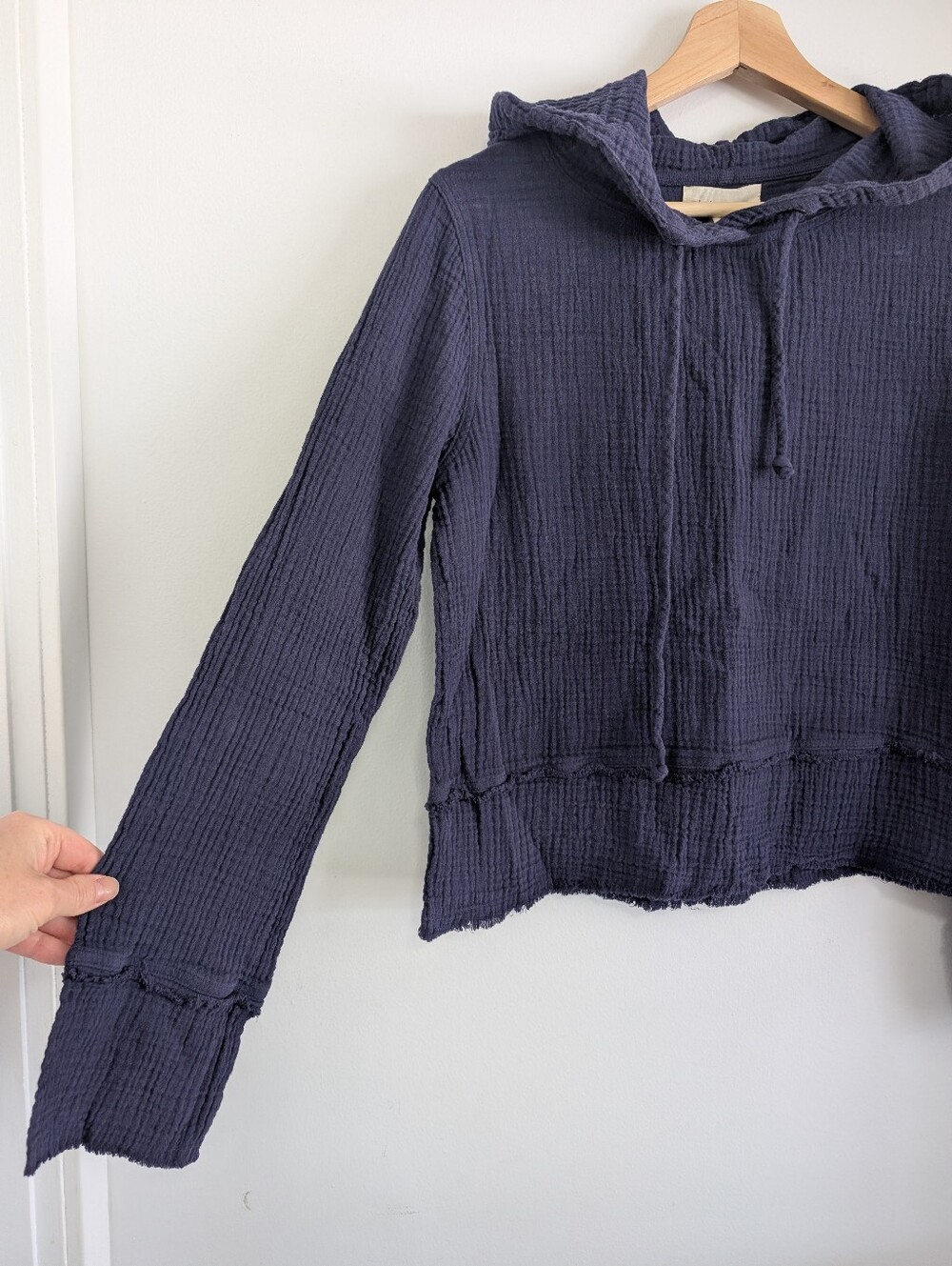 Cloth And Stone XS Sweater Waffle Anthropolgie 100% Cotton Navy Blue Boho Hoodie